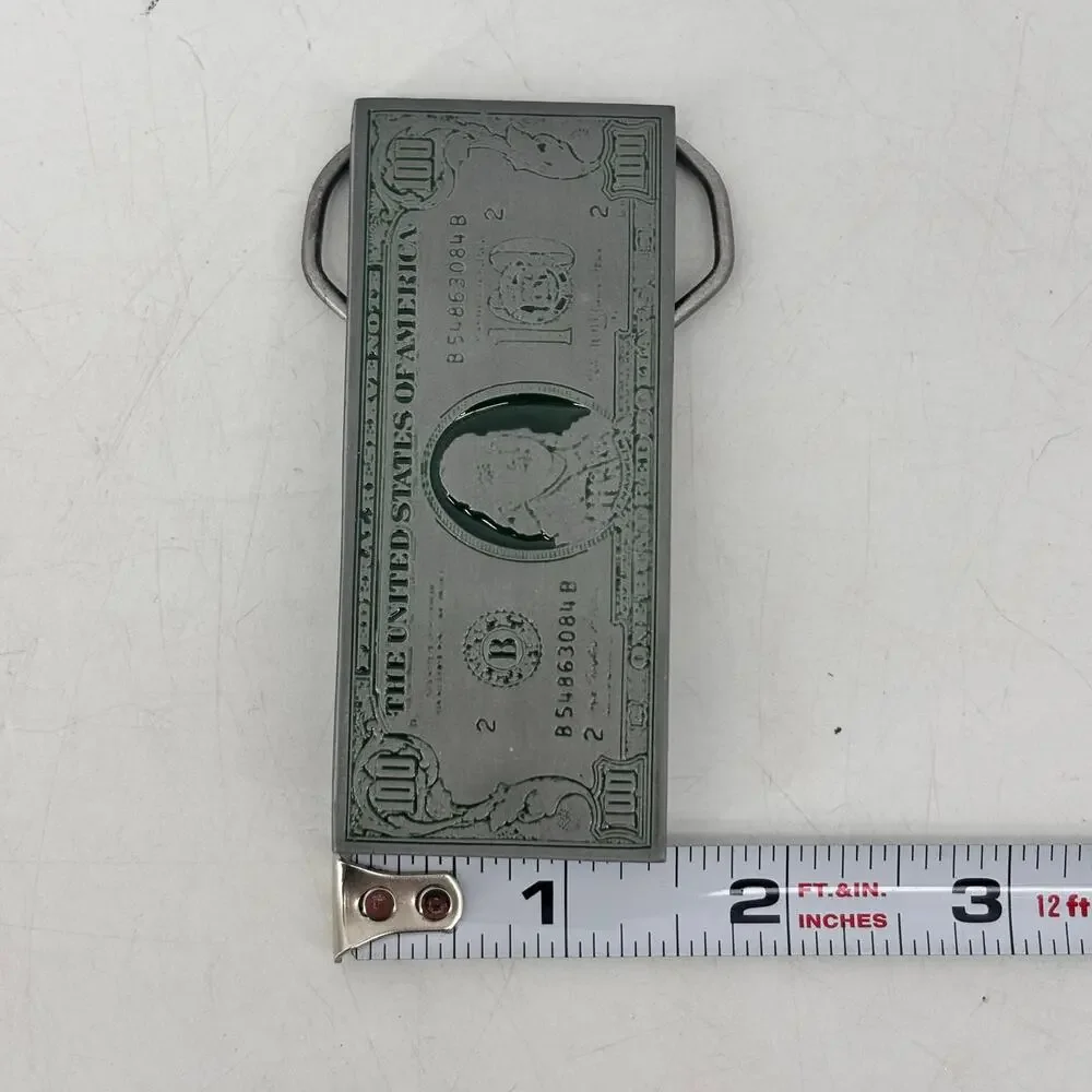Belt Buckle 100 Dollar Bill Cash Money Bucks Benjamin Vtg 1991